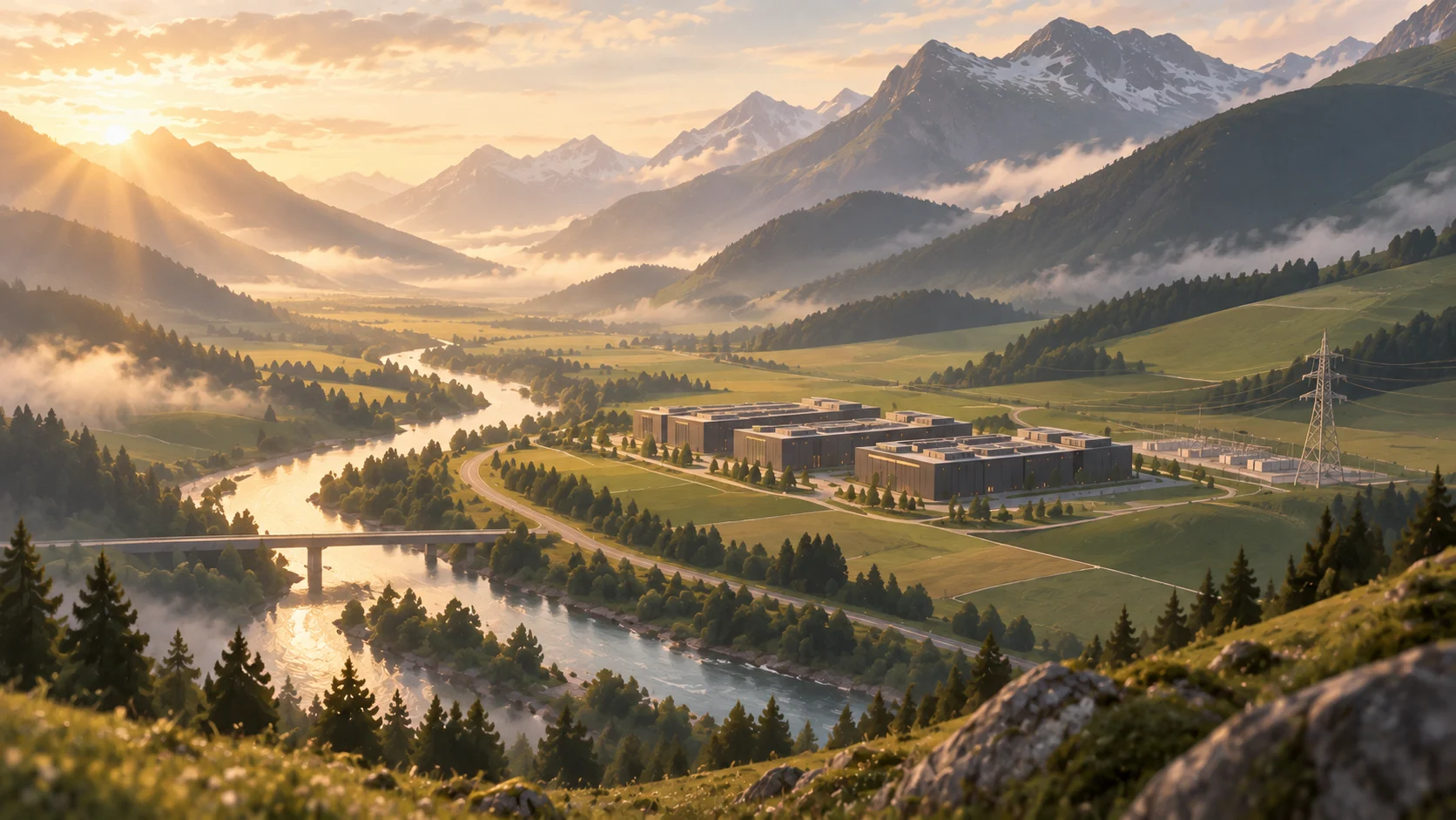 Data centre campus within a mapped European valley