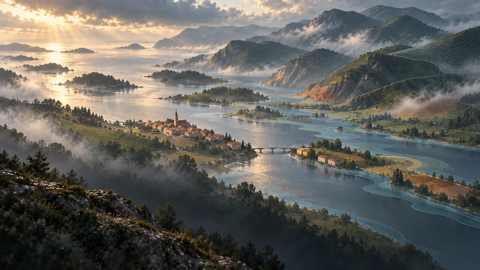 European coastal landscape with physical-risk layers